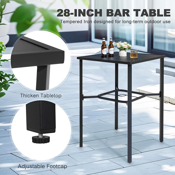 NUU GARDEN 3-Piece Outdoor Bar Set, Light Gray and Black - Image 6