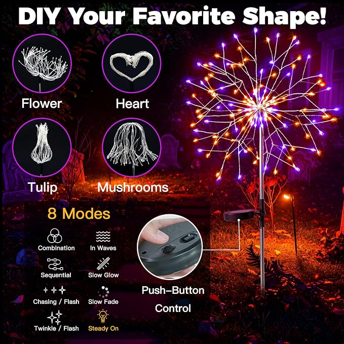 suddus Solar Halloween Lights Outdoor Solar Powered, Upgrade 2-Pack Orange & - Image 3
