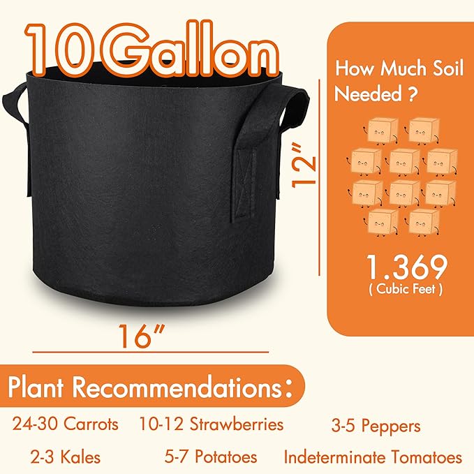 Gardzen 6-Pack 10 Gallon Grow Bags, Aeration Fabric Pots - Image 7