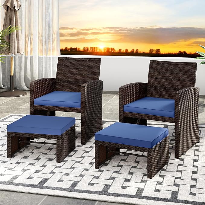 Tangkula 2 Pieces Patio PE Rattan Ottomans, Poolside and Yard - Image 8