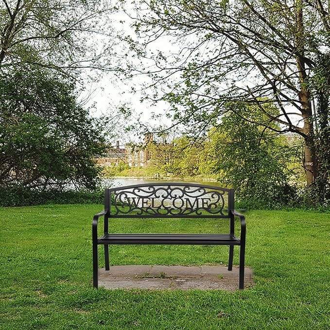 50in Outdoor Garden Park Bench, Outdoor Metal Porch Benches, Weatherproof Patio - Image 8