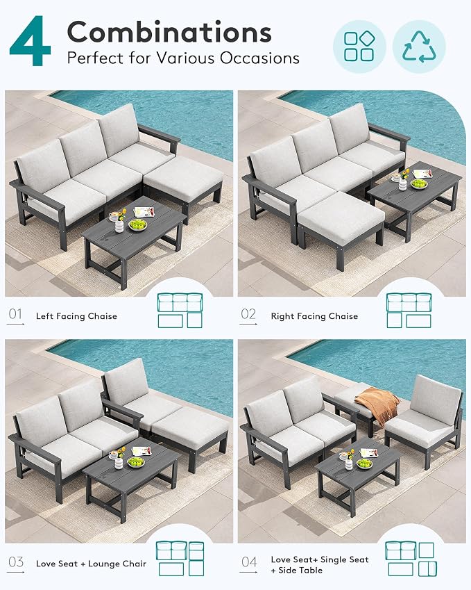 SERWALL Outdoor Sectional Sofa Set, 5-piece Outdoor Modula Couch Set - Image 5