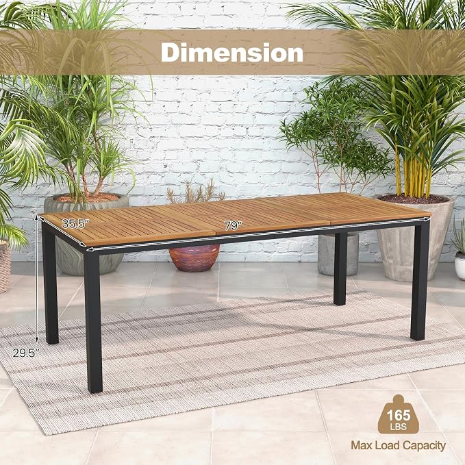 Tangkula 79" Acacia Wood Outdoor Dining Table - Image 8