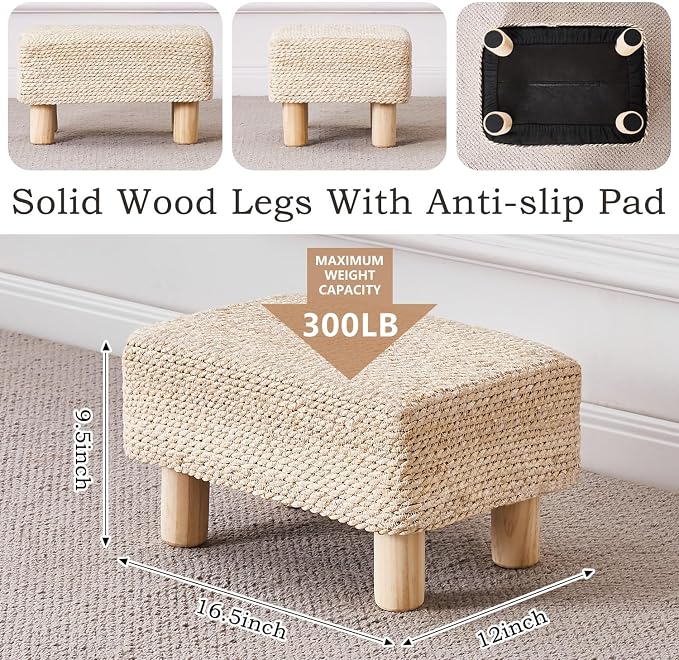 Wimarsbon Natural Seagrass Footstool Ottoman Rectangular Footrest Pouf Ottomans - Image 3