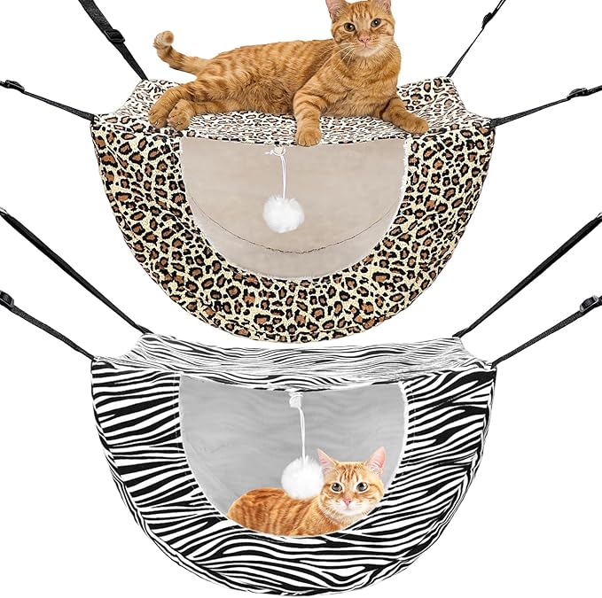 Unittype 2 Pieces Cat Cage Hammock Hanging Pet Bed Double Layer Soft Plush by Unittype