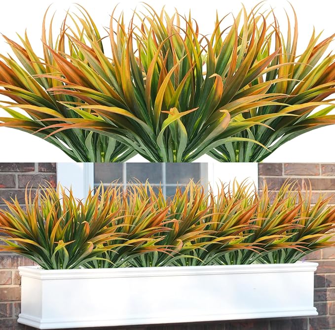 16Pcs Artificial Grass Fake Plants 17.3in Outdoor Plastic Plants UV Resistant by Phliofd