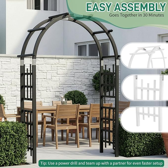 VINGLI Wooden Garden Arbor, Heavy Duty Outdoor Frame Trellis - Image 3