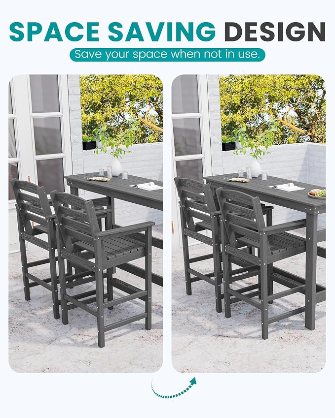 SERWALL 41" Outdoor Bar Table, All Weather HDPE Patio Bar Counter Height Table - Image 8