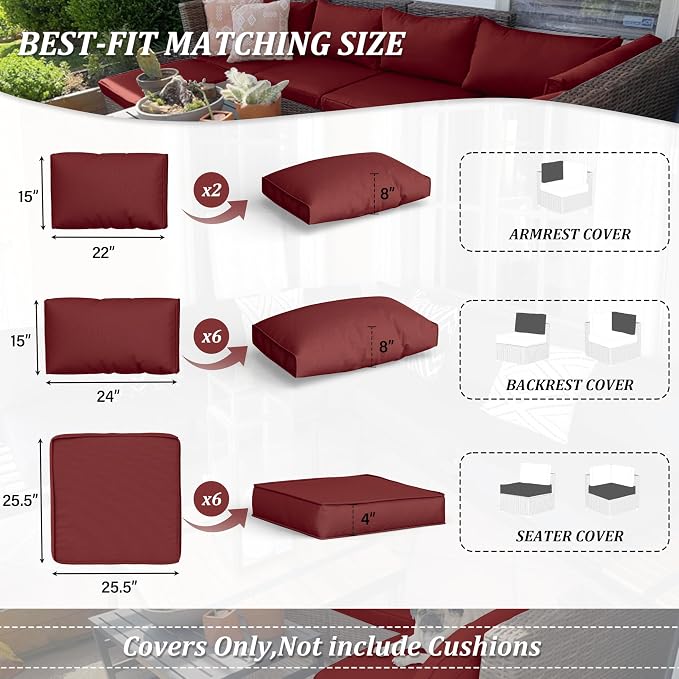 14 Pcs Outdoor Cushion Covers Patio Cushion Slipcovers Replacement Splash Proof - Image 2