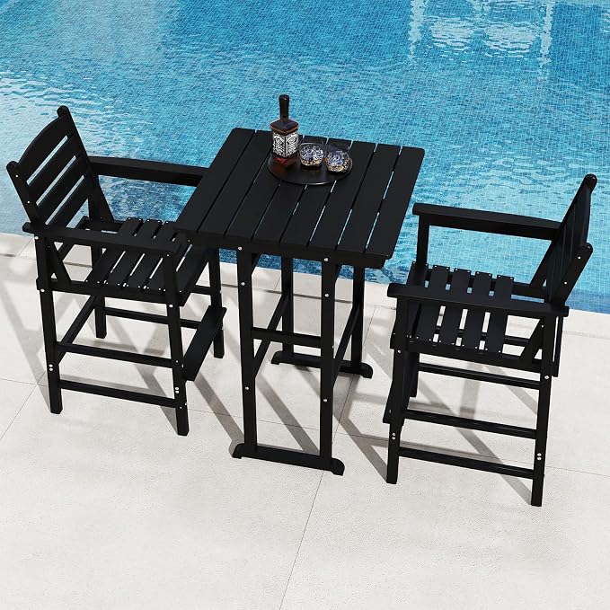 3-Piece Adirondack Bar Table and Chair Set, HDPE All-Weather Bar Height Chairs - Image 3