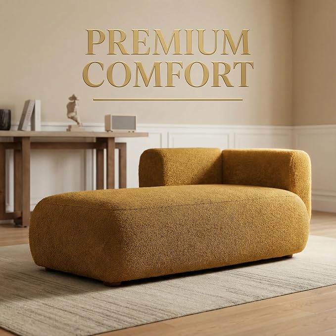 Boucle Chaise Lounge Chair Indoor Comfy Fluffy Lounge Sofa Upholstered Chaise - Image 5