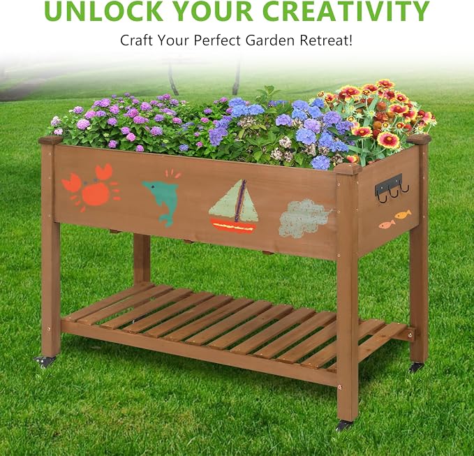 Raised Garden Bed with Legs & Wheels –, Outdoor Elevated Planter Box with - Image 8