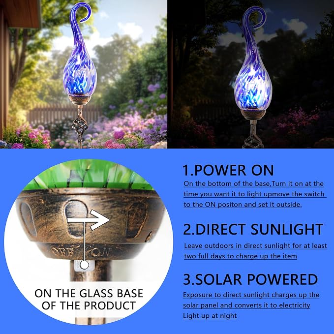 Garden Solar Lights Outdoor, Decorative LED Pearlized Glass Spiral Garden Stake - Image 3