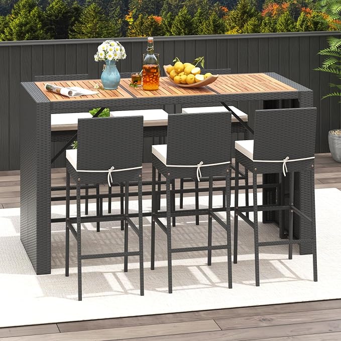 7-Piece Outdoor Wicker Bar Set, PE Rattan Bar Height Dining Set - Image 8
