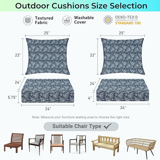 Outdoor Cushions for Patio Furniture, Outdoor Seat Cushion Set 24 x 24 x 5.75 - Image 6