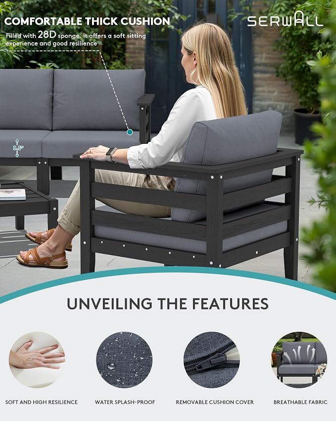 SERWALL HDPE Patio Furniture Set, 10 Pieces Outdoor Sectional Sofa Set - Image 4