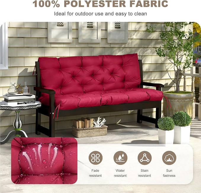 Porch Swing Cushion with Backrest, Waterproof Bench Cushion - Image 2