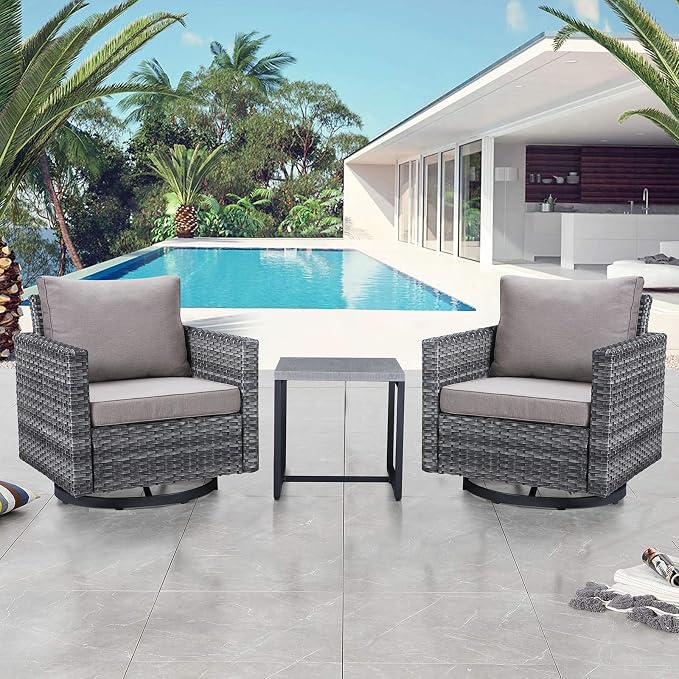 Belord Outdoor Bistro Set 3 Piece Wicker Swivel Rocker Patio Chairs, Oversize - Image 4
