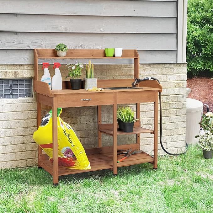 Topeakmart 45.2x17.7x47.6'' Potting Benches Outdoor Garden Potting Table Work - Image 6
