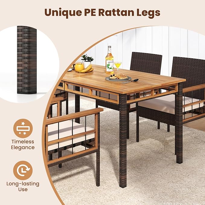 Tangkula 6 Pieces Patio Dining Table Set, Outdoor Rectangular Acacia Wood Table - Image 5