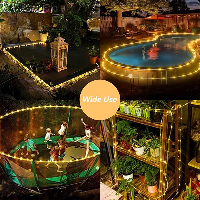 QITONG Warm White Solar Rope Lights, 2 Pack Each 33ft 100 LED String Light - Image 8