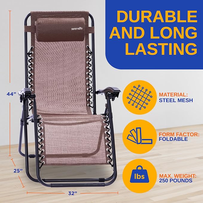 SereneLife Outdoor Zero Gravity Lounge Chair Set - Image 2