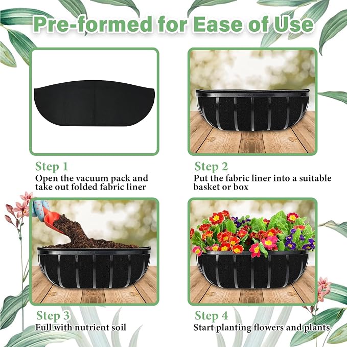 Riare 4 Pack 24 Inch Black Felt Window Box Liners- Fabric Trough Planter Basket - Image 5
