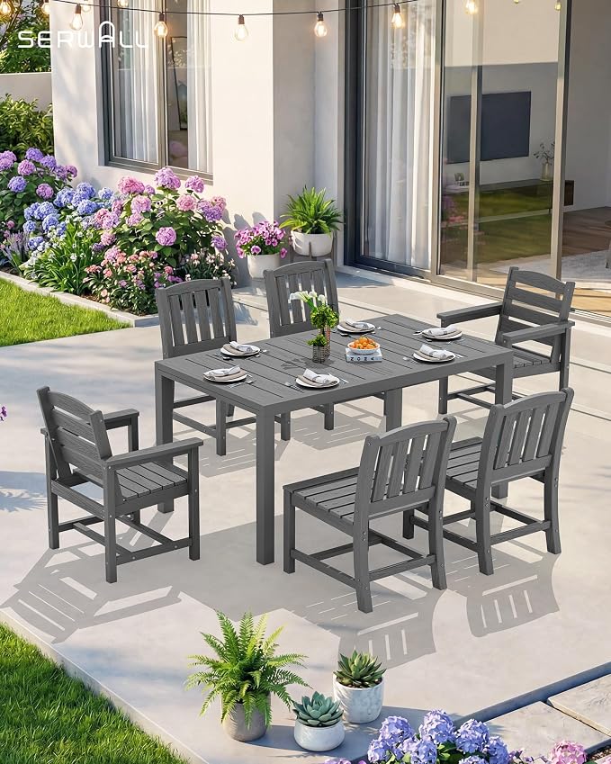SERWALL 9-Piece Outdoor Dining Set, All Weather HDPE Outdoor Furniture Set - Image 8