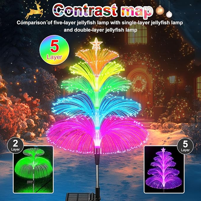 Solar Lights Outdoor Waterproof 7 Colorful Changing Ice Cream Rainbow Jellyfish - Image 3