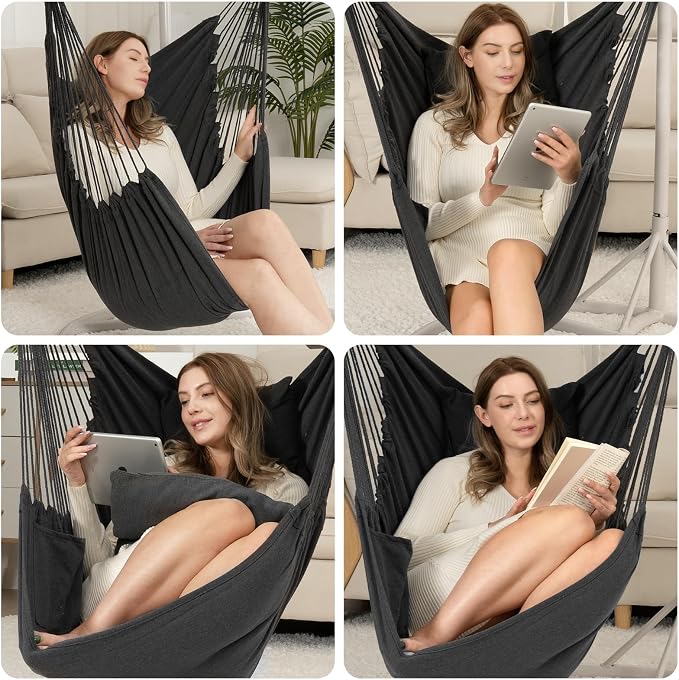Y- STOP Hammock Chair Hanging Rope Swing Chair, Max 500 Lbs, 2 Seat Cushions - Image 7
