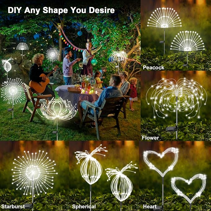 Solar Garden Lights Outdoor, 6 Pack 120 LED Twinkling Firework Lights Decorative - Image 4