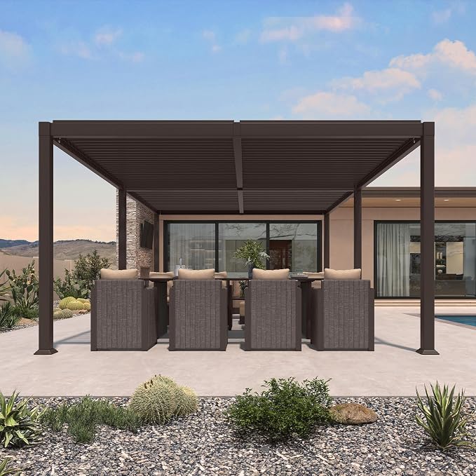 PURPLE LEAF 13' x 20' Louvered Pergola Outdoor Adjustable Louvre Shade Modern - Image 2