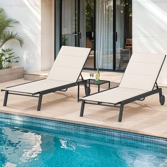 DWVO Outdoor Chaise Lounge Set, 2 Patio Chaise Lounge Chairs by DWVO