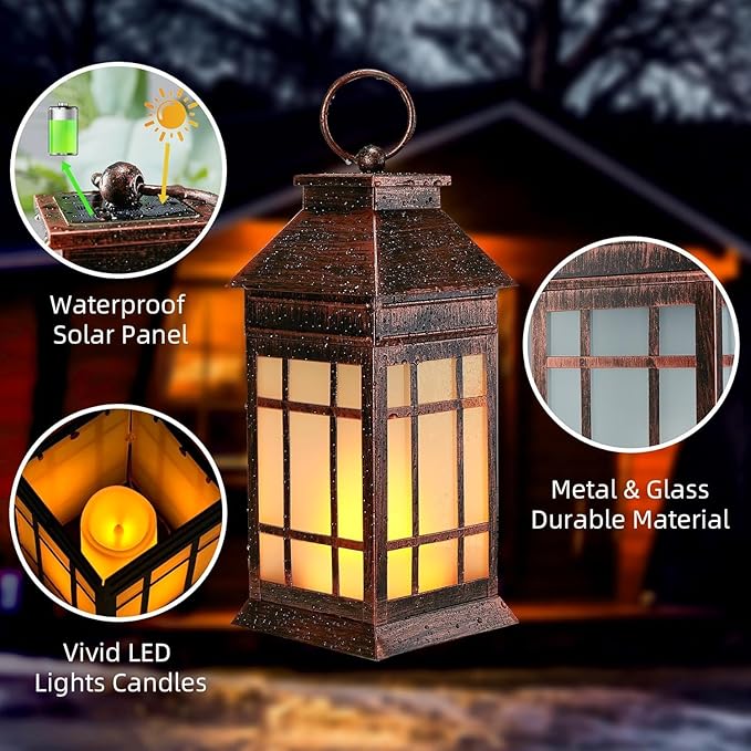 18" Glass Solar Lanterns Outdoor Waterproof, Large Solar Flickering Flame - Image 5