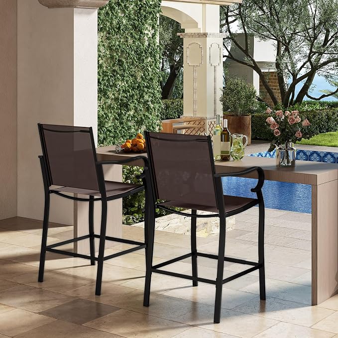 Tangkula Outdoor Bar Stools Set of 4, High Bistro Chairs - Image 4