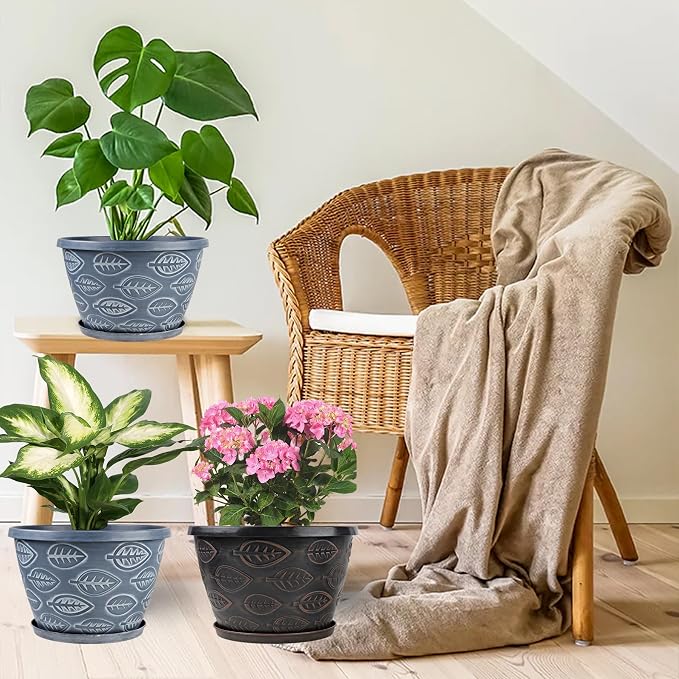 Outdoor Flower Pots for Plants Set of 3 Pack 11 Inch Planter Pot, Large Plastic - Image 5