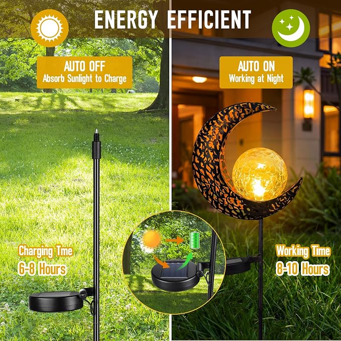6 Pack Solar Stake Lights Outdoor Decorative Metal Ground Pathway LED Stake - Image 6