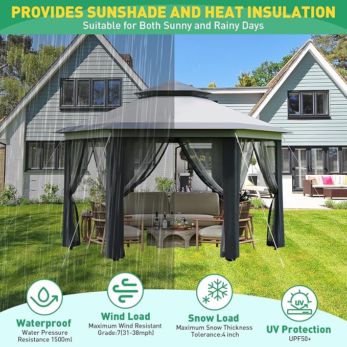 13' x 13' Pop-Up Gazebo, Hexagonal Canopy Shelter - Image 8