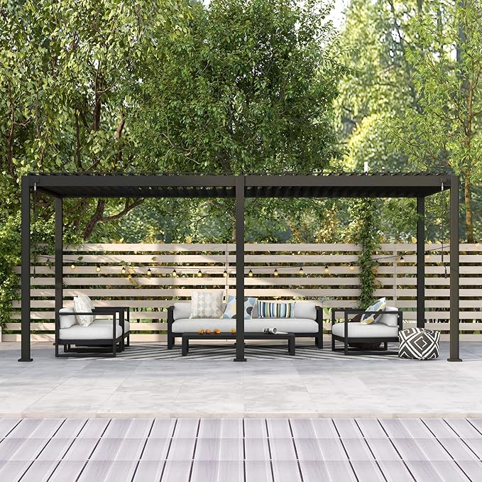 Mirador 111S Round Louvered Pergola Gazebo, 10Ft x 20Ft, Full Aluminum Frame by Mirador