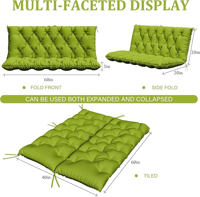 Porch Swing Cushion with Backrest, Waterproof Bench Cushion - Image 2