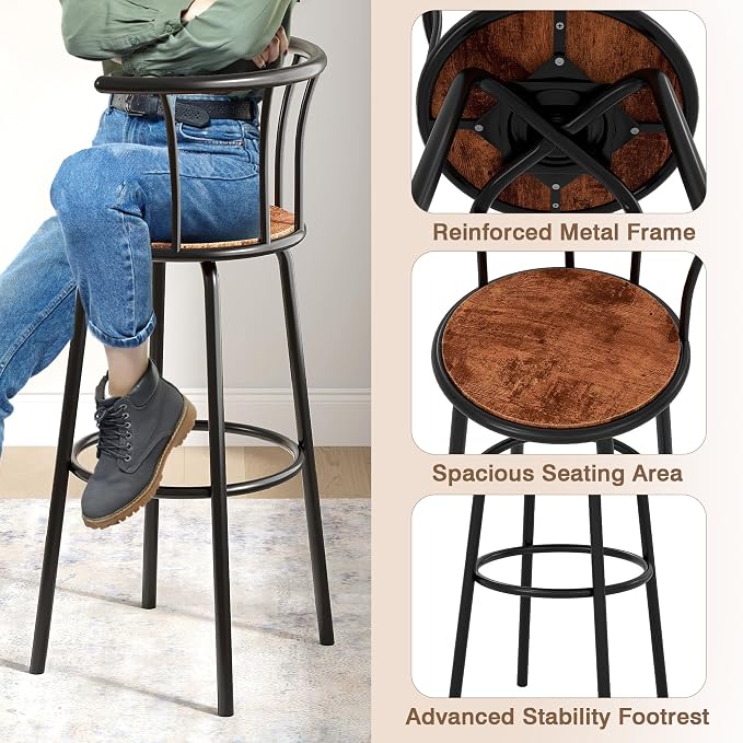 VECELO Bar Stools Set of 4, Swivel Counter Barstools - Image 4