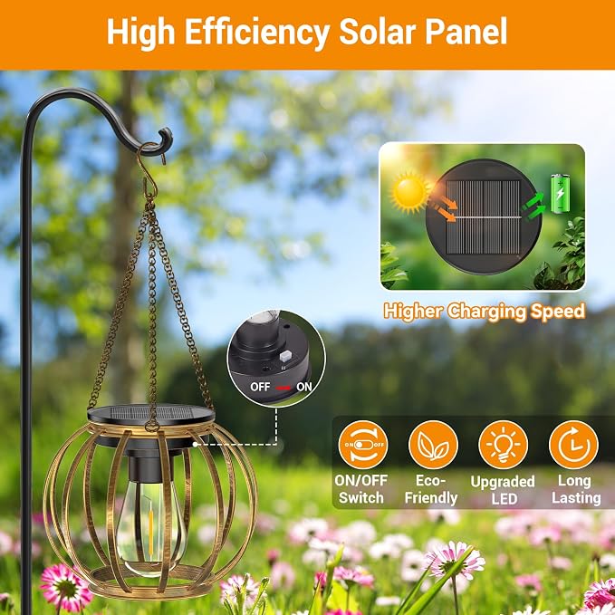 KOOPER Solar Lanterns Outdoor Waterproof, Upgraded Bronze Metal Hanging Solar - Image 4