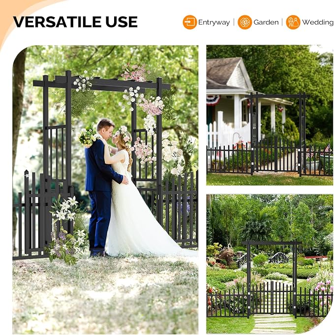 VINGLI Garden Arbor with Gate and Fence, PVC Wedding Arch - Image 7