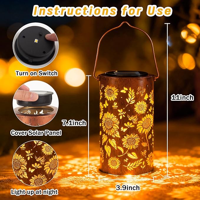 2Pack Sunflower Solar Lanterns Outdoor Waterproof, Birthday Gifts - Image 5