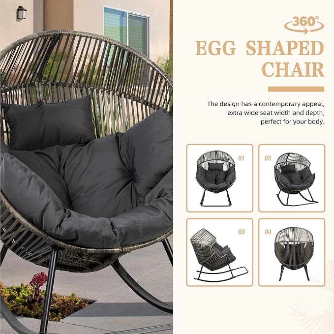Vongrasig Wicker Egg Chair PE Rattan Rocking Chair - Image 7