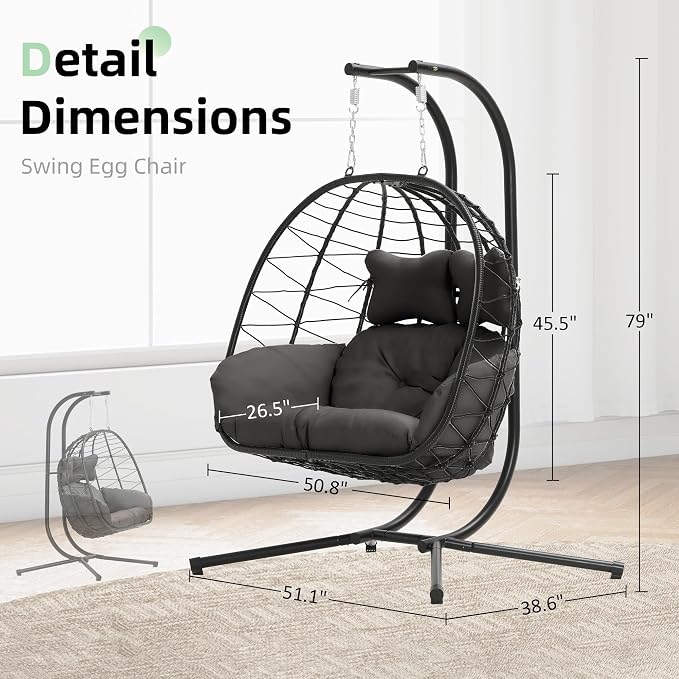 Double Egg Chair with Stand Hammock Swing Chair Foldable Hanging Loveseat - Image 2