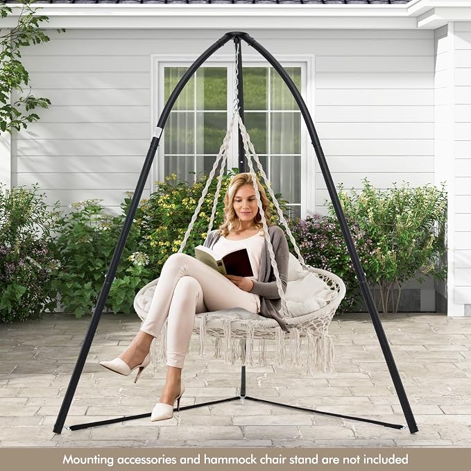 Tangkula 2-Person Hanging Hammock Chair, Boho Style Macrame Hammock Swing - Image 9