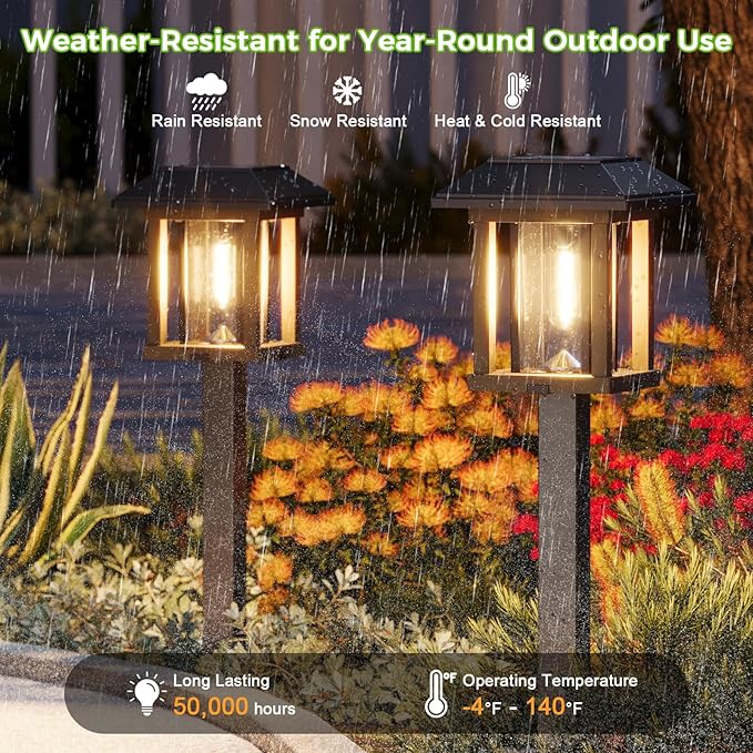 XMCOSY+ 4-Pack Solar Pathway Lights Outdoor, 25 Lumens Vintage Edison LED - Image 6