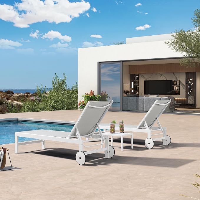 PURPLE LEAF Outdoor Chaise Lounge Chairs Set of 2 White Aluminum Lounge Chair - Image 3