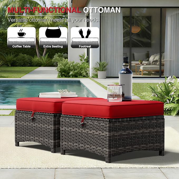 Joyside Outdoor Ottoman Set of 2, Patio Large Ottoman Foot Rest - Image 5